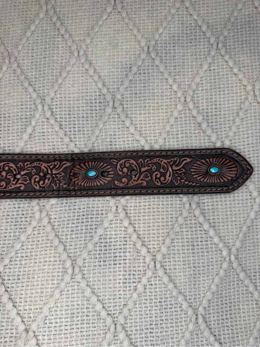 Nocona N3412002 Western Belt L 38 Brown Tooled Leather Turquoise